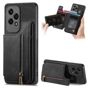 For Honor 200 Lite Retro Leather Zipper Wallet Back Phone Case(Black)