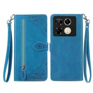 For Infinix Note 40 Pro 4G Embossed Flower Zipper Leather Phone Case(Blue)