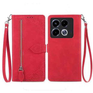 For Infinix Note 40 Embossed Flower Zipper Leather Phone Case(Red)