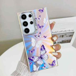 For Samsung Galaxy S24 Ultra 5G Electroplating Laser Butterfly Phone Case(White Purple Butterflies AB6)