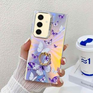 For Samsung Galaxy S24+ 5G Electroplating Laser Butterfly Ring Holder Phone Case(White Purple Butterflies AB6)