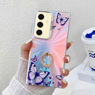 For Samsung Galaxy S24+ 5G Electroplating Laser Butterfly Ring Holder Phone Case(Purple Butterflies AB3)