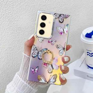 For Samsung Galaxy S24 5G Electroplating Laser Butterfly Ring Holder Phone Case(Pink Butterflies AB2)