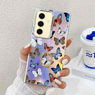 For Samsung Galaxy S24 5G Electroplating Laser Butterfly Ring Holder Phone Case(Color Butterflies AB1)