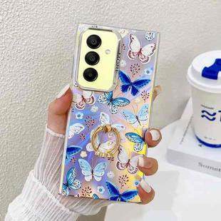 For Samsung Galaxy A15 5G Electroplating Laser Butterfly Ring Holder Phone Case(Blue Butterflies AB4)