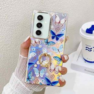 For Samsung Galaxy S23 FE 5G Electroplating Laser Butterfly Ring Holder Phone Case(Blue Butterflies AB4)