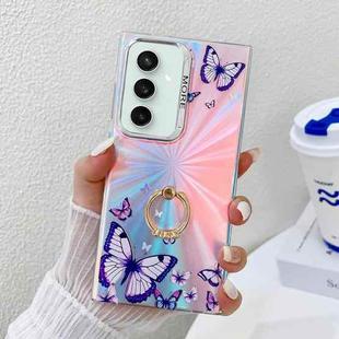 For Samsung Galaxy S23 FE 5G Electroplating Laser Butterfly Ring Holder Phone Case(Purple Butterflies AB3)