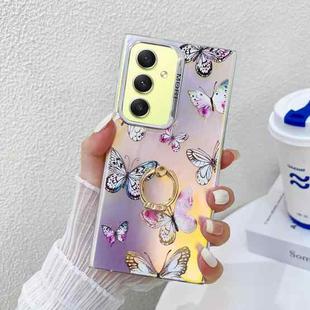 For Samsung Galaxy A34 5G Electroplating Laser Butterfly Ring Holder Phone Case(Pink Butterflies AB2)