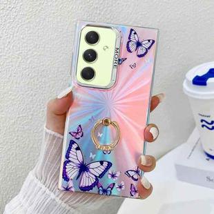 For Samsung Galaxy A54 5G Electroplating Laser Butterfly Ring Holder Phone Case(Purple Butterflies AB3)