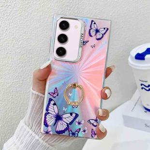 For Samsung Galaxy S23+ 5G Electroplating Laser Butterfly Ring Holder Phone Case(Purple Butterflies AB3)