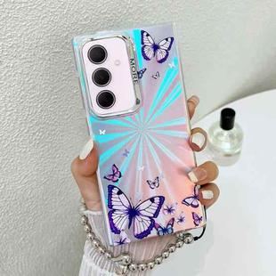 For Samsung Galaxy A35 5G Electroplating Laser Butterfly Phone Case with Wrist Strap(Purple Butterflies AB3)