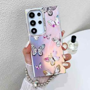 For Samsung Galaxy S24 Ultra 5G Electroplating Laser Butterfly Phone Case with Wrist Strap(Pink Butterflies AB2)
