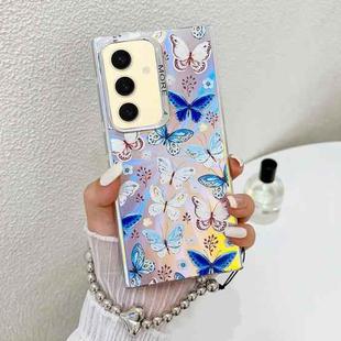 For Samsung Galaxy S24 5G Electroplating Laser Butterfly Phone Case with Wrist Strap(Blue Butterflies AB4)