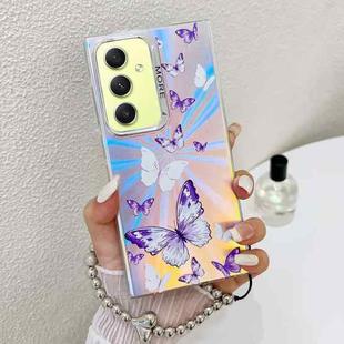 For Samsung Galaxy A34 5G Electroplating Laser Butterfly Phone Case with Wrist Strap(White Purple Butterflies AB6)