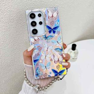 For Samsung Galaxy S23 Ultra 5G Electroplating Laser Butterfly Phone Case with Wrist Strap(Blue Butterflies AB4)