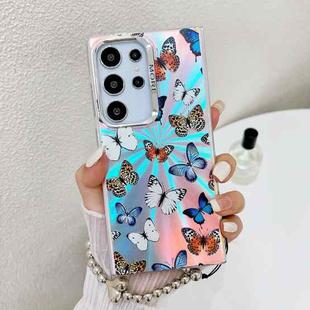 For Samsung Galaxy S23 Ultra 5G Electroplating Laser Butterfly Phone Case with Wrist Strap(Color Butterflies AB1)