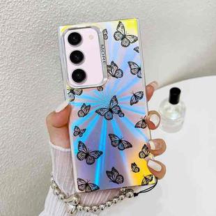 For Samsung Galaxy S23+ 5G Electroplating Laser Butterfly Phone Case with Wrist Strap(Black Butterflies AB5)