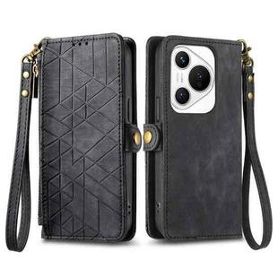 For Huawei Pura 70 Geometric Zipper Wallet Side Buckle Leather Phone Case(Black)