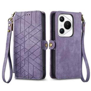 For Huawei Pura 70 Geometric Zipper Wallet Side Buckle Leather Phone Case(Purple)