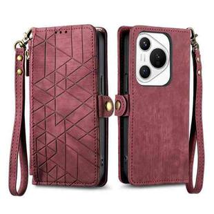 For Huawei Pura 70 Geometric Zipper Wallet Side Buckle Leather Phone Case(Red)