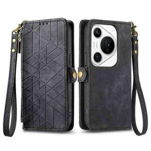 For Huawei Pura 70 Pro Geometric Zipper Wallet Side Buckle Leather Phone Case(Black)