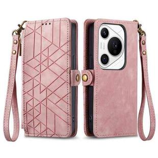 For Huawei Pura 70 Pro Geometric Zipper Wallet Side Buckle Leather Phone Case(Pink)