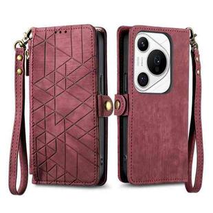 For Huawei Pura 70 Pro Geometric Zipper Wallet Side Buckle Leather Phone Case(Red)