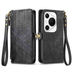 For Huawei Pura 70 Pro+ Geometric Zipper Wallet Side Buckle Leather Phone Case(Black)