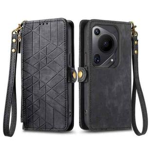 For Huawei Pura 70 Ultra Geometric Zipper Wallet Side Buckle Leather Phone Case(Black)