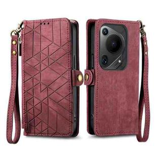 For Huawei Pura 70 Ultra Geometric Zipper Wallet Side Buckle Leather Phone Case(Red)