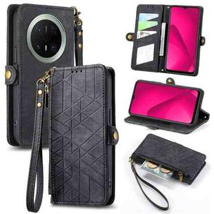 For Huawei Mate 70 Pro+ Geometric Zipper Wallet Side Buckle Leather Phone Case(Black)