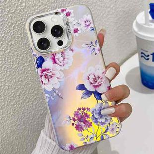 For iPhone 15 Pro Max Electroplating Laser Flower Texture TPU Phone Case(Peony AH11)