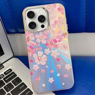 For iPhone 15 Pro Max Electroplating Laser Flower Texture TPU Phone Case(Pink Flower AH13)