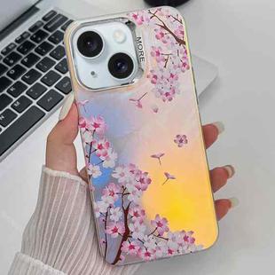 For iPhone 15 Electroplating Laser Flower Texture TPU Phone Case(Peach Blossom AH4)