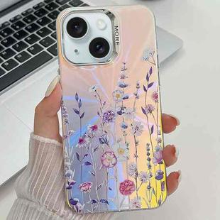 For iPhone 15 Electroplating Laser Flower Texture TPU Phone Case(Flower AH1)