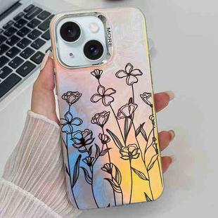 For iPhone 15 Electroplating Laser Flower Texture TPU Phone Case(Drawn Flowers AH3)