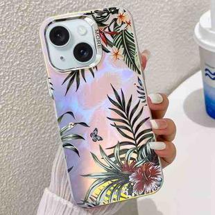 For iPhone 15 Electroplating Laser Flower Texture TPU Phone Case(Leaves AH12)