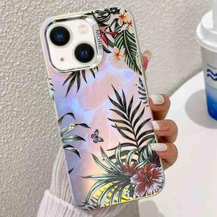 For iPhone 14 Electroplating Laser Flower Texture TPU Phone Case(Leaves AH12)