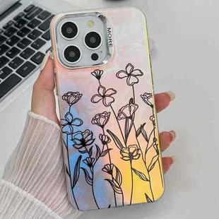 For iPhone 14 Pro Electroplating Laser Flower Texture TPU Phone Case(Drawn Flowers AH3)