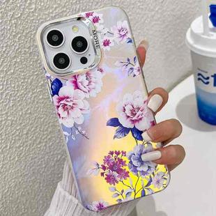 For iPhone 14 Pro Electroplating Laser Flower Texture TPU Phone Case(Peony AH11)
