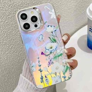 For iPhone 14 Pro Electroplating Laser Flower Texture TPU Phone Case(Blue Flower AH8)