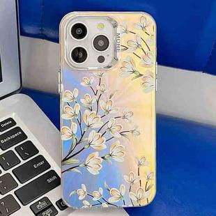 For iPhone 14 Pro Max Electroplating Laser Flower Texture TPU Phone Case(Pear Blossom AH17)