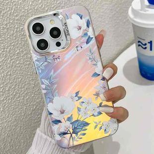 For iPhone 13 Pro Max Electroplating Laser Flower Texture TPU Phone Case(White Flower AH10)