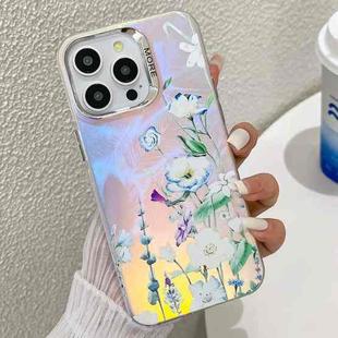 For iPhone 13 Pro Electroplating Laser Flower Texture TPU Phone Case(Blue Flower AH8)