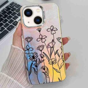 For iPhone 13 Electroplating Laser Flower Texture TPU Phone Case(Drawn Flowers AH3)