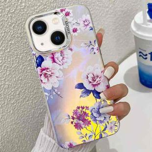 For iPhone 13 Electroplating Laser Flower Texture TPU Phone Case(Peony AH11)