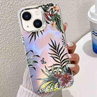 For iPhone 13 Electroplating Laser Flower Texture TPU Phone Case(Leaves AH12)