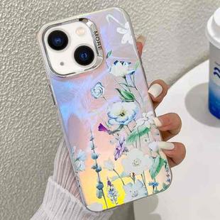 For iPhone 13 Electroplating Laser Flower Texture TPU Phone Case(Blue Flower AH8)