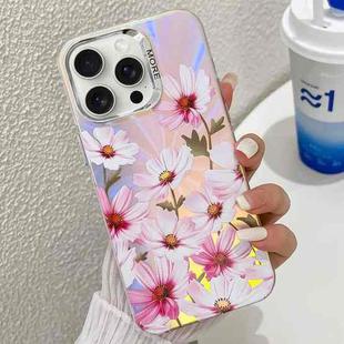 For iPhone 16 Pro Max Electroplating Laser Flower Texture TPU Phone Case(Cosmos Flower AH7)