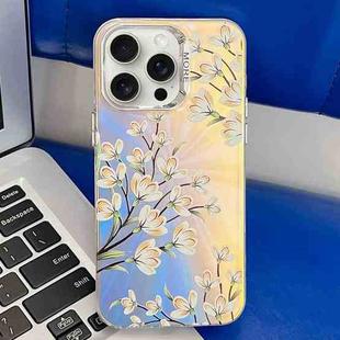 For iPhone 16 Pro Max Electroplating Laser Flower Texture TPU Phone Case(Pear Blossom AH17)